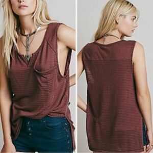 Free People We The Free Brick Stripe Weekend Warrior Cotton Blend Tank